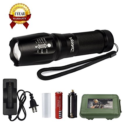LED Tactical Flashlight Torch, Zotoyi Super Bright 1000 Lumens XML T6 LED EDC Flashlight Portable Zoomable Adjust Focus Waterproof 5 Lighting Modes Torch Light for Outdoor and Home Use