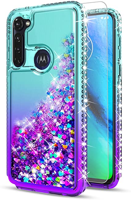 Moto G Stylus Case, [NOT FIT Moto G Stylus 2021/G Stylus 5G ], with [Tempered Glass Protector Included], STARSHOP- Liquid Floating Glitter Quicksand Phone Cover with Spot Diamonds - Teal/Purple