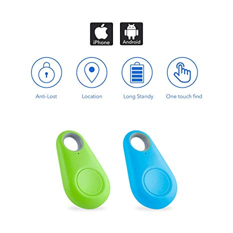 [2020 Updated] Key Finder, Bluetooth Tracker Phone Finder with Item Anti-Lost Locator Bidirectional Alarm Reminder for Phone, Keychain, Wallet, Luggage, Battery Replaceable (Blue & Green)