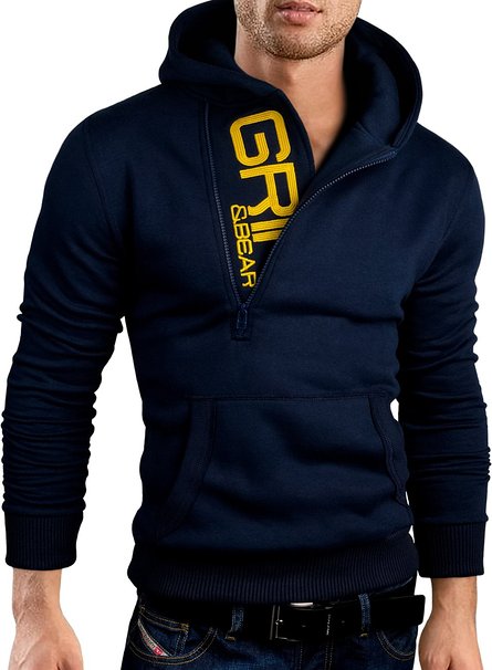 Grin&Bear Slim Fit half zip Hoodie Jacket embroidered Sweatshirt, GEC401