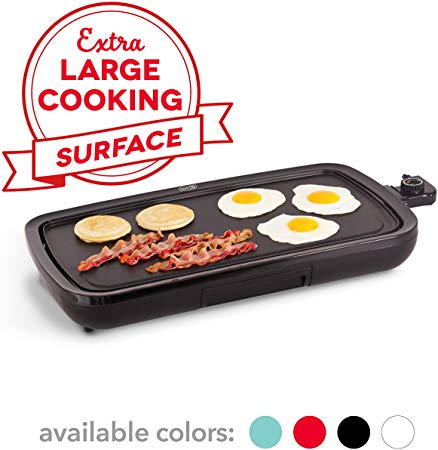 DASH DEG200GBBK01 Everyday Nonstick Electric Griddle for Pancakes, Burgers, Quesadillas, Eggs & other on the go Breakfast, Lunch & Snacks with Drip Tray   Included Recipe Book, 20in, Black