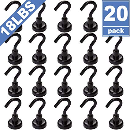 Grtard 18LBS Heavy Duty Magnetic Hooks, Strong Neodymium Magnet Hook for Home, Kitchen, Workplace, Office and Garage-20 Pack