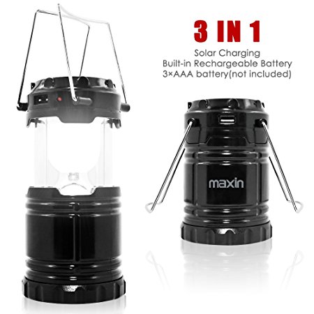 maxin Ultra Bright Camping Lantern with Rechargeable Batteries, Water Resistant Portable LED Solar Collapsible Camping Lantern Flashlights Torch for Outdoor