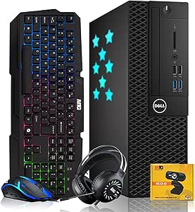 Dell Desktop PC Gaming Bundle - Core i7, 16GB RAM, 512GB SSD, GT 1050Ti, RGB Keyboard with AI-Enabled Copilot Key, Mouse, RGB Headphone, Webcam, Wi-Fi, Win 11 Home (Renewed)