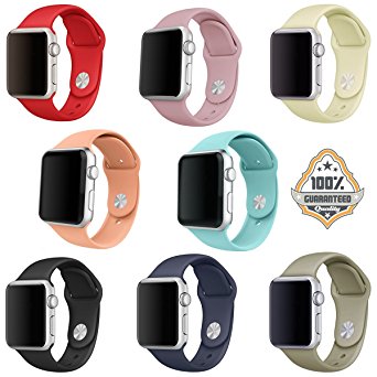 SailFar Silicone Replacement Wristbands for Apple Watch Version 1 Series 2, 38mm (Large), 8 Pieces