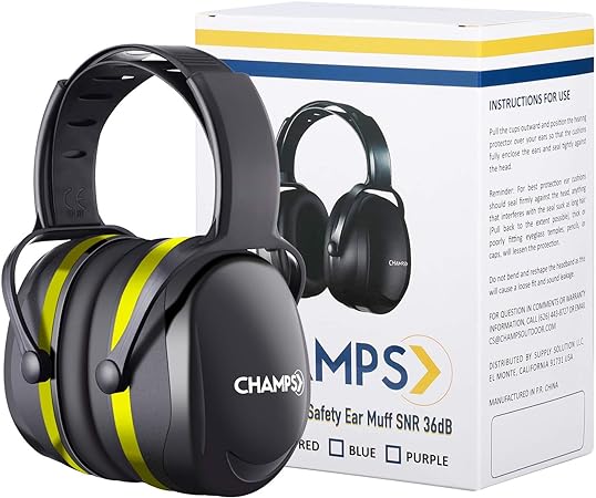 CHAMPS Shooting Earmuff, Noise Reduction Safety Ear Muffs, Hearing Protection, Adjustable Headband, NRR 29dB Rated for Construction Work Shooting Range Hunting [Yellow]