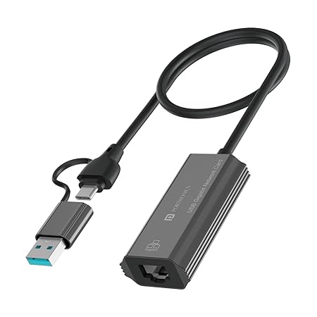 Portronics Mport X1 Gigabit Ethernet Adapter with Dual Plugs (Type C   USB), RJ45 LAN Port, 1000 Mbps Internet Speed, 50 cm Long Cable, Compatible with Laptop & Desktop (Grey)