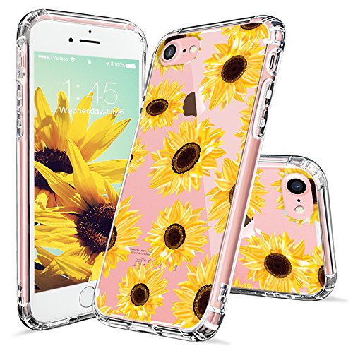 iPhone 7 Case, iPhone 8 Case, iPhone 7 Case for Women, MOSNOVO Floral Flower Sunflower Clear Design Plastic Hard Back Case with TPU Bumper Protective Case Cover for iPhone 7 (2016) / iPhone 8 (2017)