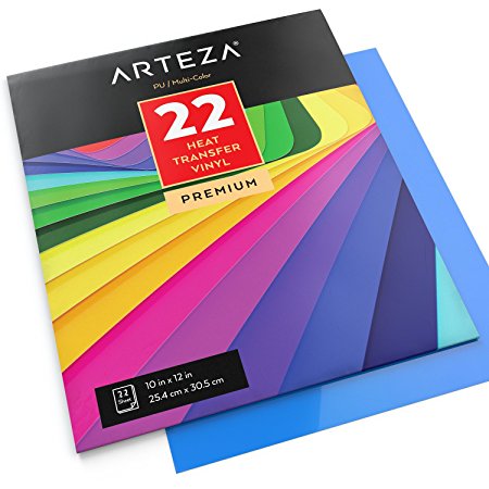 Arteza 10X12" Heat Transfer Vinyl Sheets - HTV - Iron on Vinyl (22 Colors)