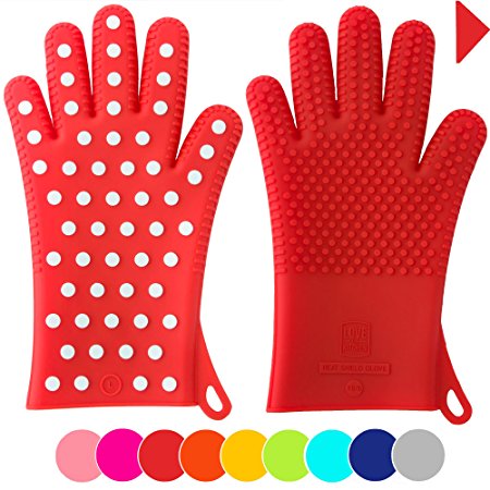 Finally! Heavy-Duty Women's Silicone Oven Mitts by Love This Kitchen | 2 Sizes Available in 9 Colors | Heat Resistant Gloves For Her Cooking, Baking & Barbecue Needs (1 Pair, M/L, Coral Red)