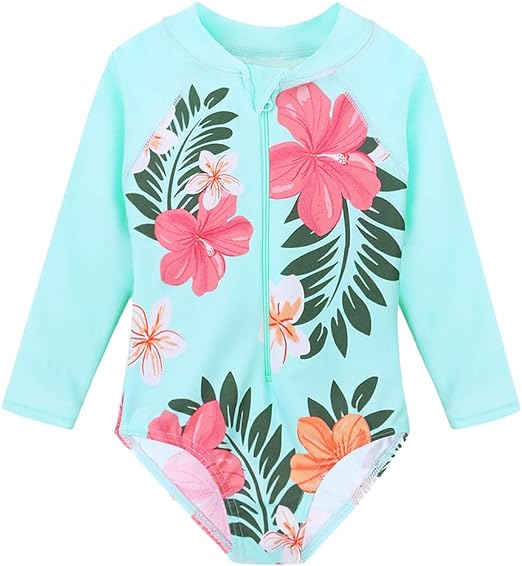 TFJH E Kids Girls Rashguard Swimsuit UV 50  Long Sleeve One Piece Swimwear Zip