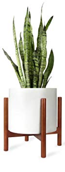 Mkono Plant Stand Mid Century Wood Flower Pot Holder Display Potted Rack Rustic, Up to 12 Inch Planter (Planter Not Included), Brown