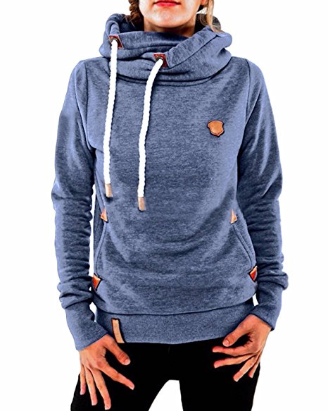 ZANZEA Women Long Sleeve High Necked Pockets Pullover Hoodies Sweatshirts Coats