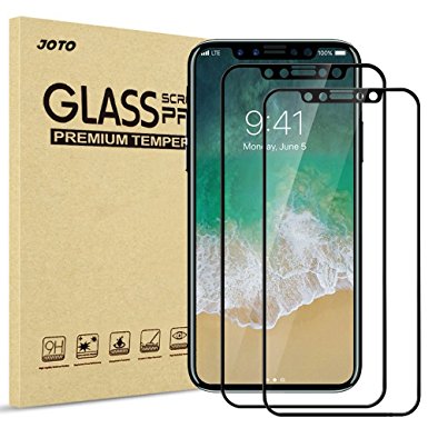 iPhone X Screen Protector, JOTO Full Screen Tempered Glass Screen Protector Film, Edge to Edge Protection Screen Cover Saver Guard for Apple iPhone X / iPhone 10 2017 (2-Pack, Black)