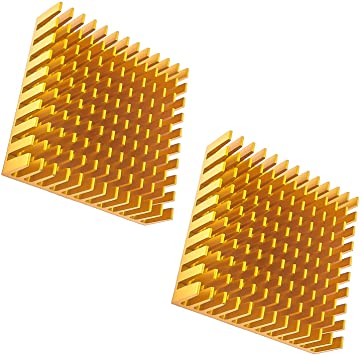 RuiLing 2-Pack 40x40x11mm Aluminum Cooling Heatsink Square Golden CPU Heat Sink Cooler Fin with 3M Silicone Based Thermal Pad Adhesive Stickers
