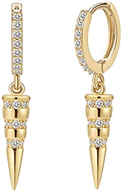 Spike Dangle Hoop Earrings for Women Girls 14K Gold Plated Cubic Zirconia Huggie Earrings for Her