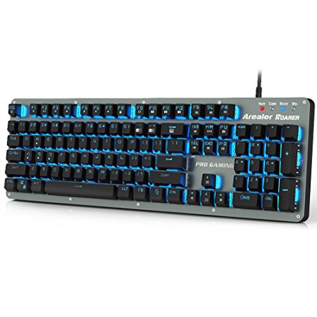 Arealer Roarer Full RGB Mechanical Gaming Keyboard ,Anti-ghosting 104 Keys Blue Switches Full Programmable Macro , LED Backlit USB Wired Keyboard for Professional Gamers