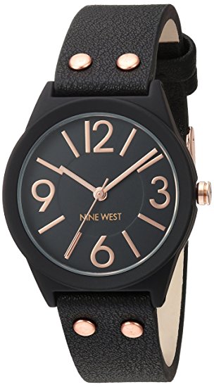 Nine West Women's NW/1932BKRG Matte Black Rubberized Bracelet Watch