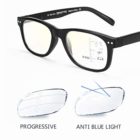 ZENOTTIC Progressive Multifocus Reading Glasses Classic Anti Blue Light Readers for Men and Women (Black, 2.00)