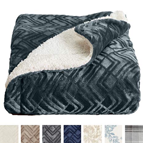 Home Fashion Designs Premium Reversible Sherpa and Sculpted Velvet Plush Luxury Blanket. Fuzzy, Soft, Warm Berber Fleece Bed Blanket Brand. (Twin, Charcoal)