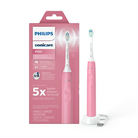 Philips Sonicare 4100 Power Toothbrush, Rechargeable Electric Toothbrush with Pressure Sensor, Deep Pink HX3681/26