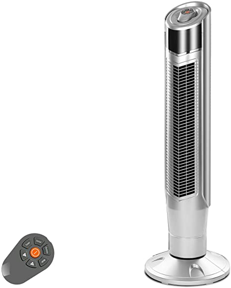 R.W.FLAME Tower Fan, Oscillation fan with Remote Control, Standing fan for office, 3 Wind Modes,Time Settings, Portable Bladeless Floor Fans for Home with Children/Pets/Elders(40", Silver)