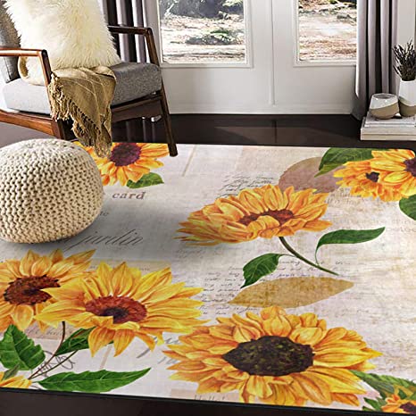 ALAZA Vintage Sunflower Butterfly Oil Painting Artwork Area Rug Rugs for Living Room Bedroom 7' x 5'
