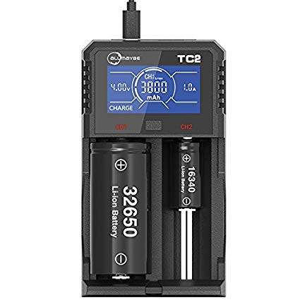 Universal Battery Charger, Allmaybe TC2 LCD Display Speedy Smart Charger for Rechargeable Batteries Ni-MH Ni-Cd AA AAA Li-ion IMR 10440 14500 16340 18650 26650 w/USB Port