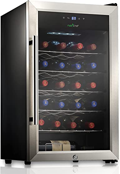 NutriChef PKCWC248 24 Bottle Compressor Cooler Refrigerator Cooling System | Large Freestanding Wine Cellar Fridge for Red and White Champagne or Sparkling, Stainless Steel Glass Door