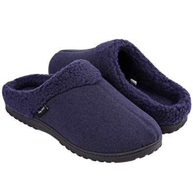 Snug Leaves Men's Cozy Memory Foam Slippers Wool-Like Fleece Lined House Shoes Indoor Outdoor Rubber Sole