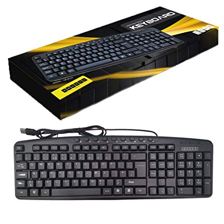 Wired Multimedia Keyboard with Media & Internet Shortcut Keys Compatible with Windows or Mac