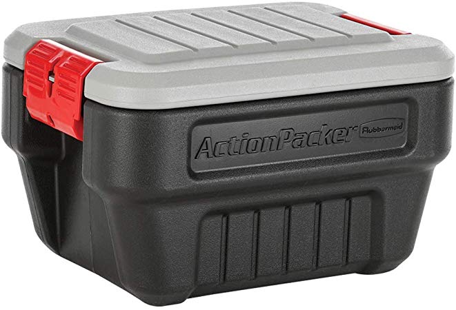 Rubbermaid ActionPacker️ 8 Gal Lockable Storage Bins Pack of 4, Industrial, Rugged Storage Containers with Lids