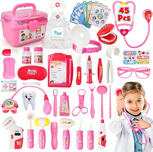 STEAM Life 45 Pcs Toy Doctor Kit for Kids, Girls in STEM Kids Doctor Kit, Play Doctor & Dentist Set for Kids, Doctor Playset for Kids, Doctor Costume for Kids, Kid & Toddler Doctor Kit