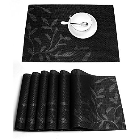 Placemats,HEBE Placemats for Dining Table Set of 6 Creative Heat Insulation Stain Resistant Anti-skid Eat Mats Washable Vinyl Kitchen Table Mats