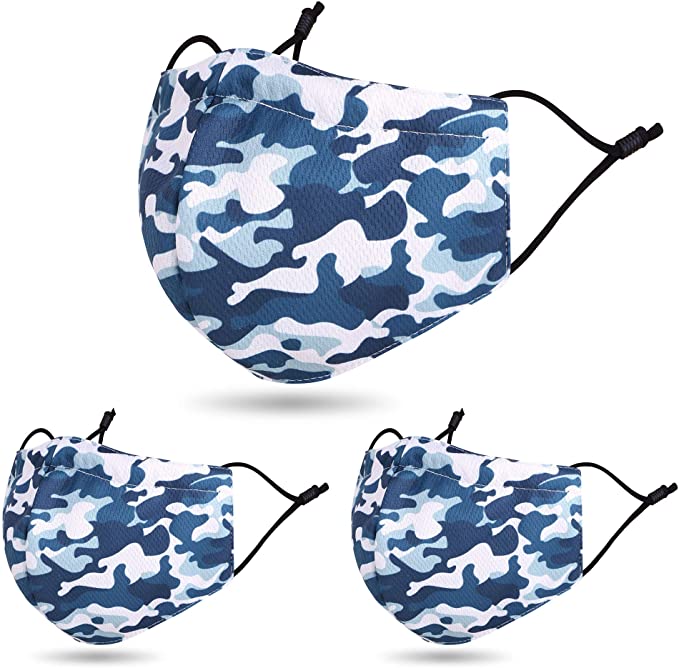 Summer Sunscreen Face C-over Thin Cloth Face Madks Washable Mouth sMaks,3 Pcs_Camo Blue