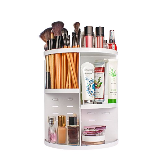 Makeup Organiser-360 Degree Rotating ELOKI Detachable Makeup Holder, Large Capacity Cosmetics Organiser Storage Box, White