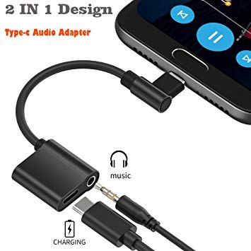 2 in 1 USB C to 3.5mm Jack Audio Adapter, ACCGUYS Type C to 3.5mm Audio Jack Headphone Converter Support Audio   Charge for Huawei Mate 10 pro P20,Xiaomi 6,Moto Z,Not Fit for HTC and Google Pixel