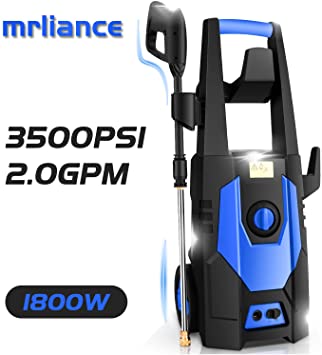 mrliance 3500PSI Electric Pressure Washer, 2.0GPM Electric Power Washer High Pressure Washer with Spray Gun, Brush, and 4 Quick-Connect Spray Tips (Blue)