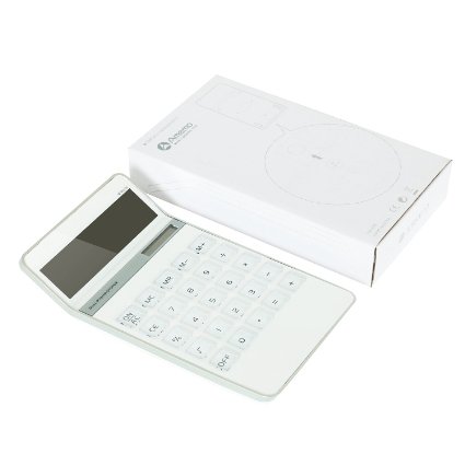 Amemo Elegant Design Pure White 10 Digits Dual Powered Desktop CalculatorTilted LCD DisplayMatch Apple Design