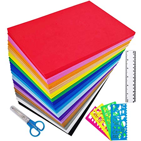 Supla 96 Sheets 16 Colors EVA Foam Handicraft Sheets 2mm Thick Craft Foam Sheets 9" x 6" Assorted Colorful Crafting Sponge with Stencils Ruler Scissor for Classroom Party Kids Art & Crafts Projects