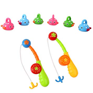 BeebeeRun Bath Toy Fishing Game, 6 Floating Fishes and 2 Rods,Great Gift for Boys Girls，Box