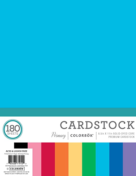 Colorbok Primary Cardstock Pad Mega Paper Pack, 8.5" x 11", 180 Count