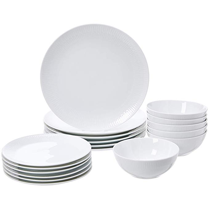 AmazonBasics 18-Piece Dinnerware Set - White Porcelain with Trim, Service for 6