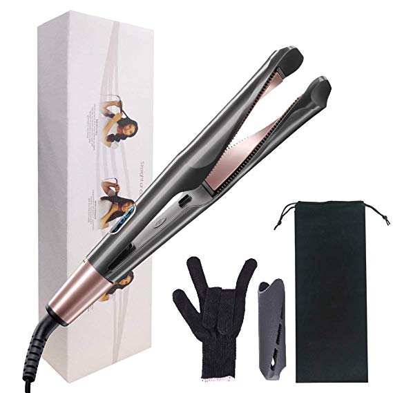 2 in 1 Hair Straightener and Curler, CLORIS Tourmaline Ceramic Flat Iron for All Hair Types with Adjustable Temperature Professional Straightener and Salon High Heat 200℉-450℉ Heats Up Fast