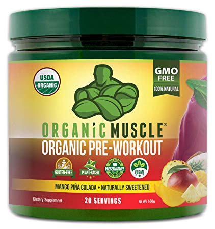 ORGANIC MUSCLE #1 Rated Organic Pre Workout Powder | **NEW Flavor** | Natural Vegan Keto Pre-Workout & Organic Energy Supplement for Men & Women | Non-GMO, Paleo, Plant Based | Mango Piña Colada |160g