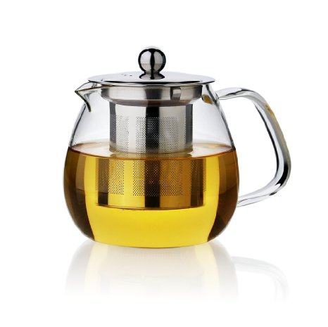Glass Pyrex Teapot with Stainless Steel Infuser and Lid,26oz/750ml Borosilicate Ultralight High Heat Resistance Teapots for Flower Tea and Loose Leaf Tea Pot