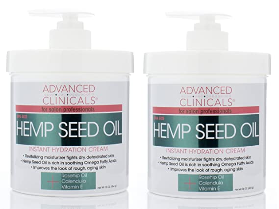 Advanced Clinicals Hemp Seed Lotion. Hemp seed oil cream for dry, rough skin with Rosehip Oil, and Vitamin E. Large spa size 16oz cream with pump. (Two - 16oz)