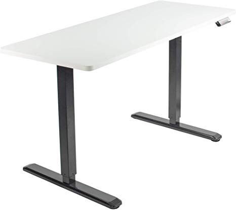 VIVO Electric 60 x 24 inch Stand Up Desk | White Table Top, Black Frame, Height Adjustable Standing Workstation with Memory Preset Controller (DESK-KIT-1B6W)