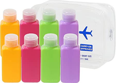 Simple Houseware 8 Pack 100ml Travel Bottles with Toiletry Bag, 4 Colors