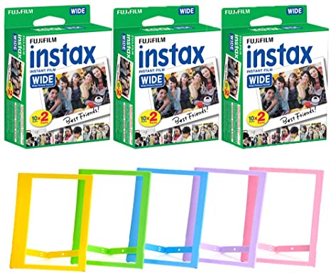 Fujifilm Instax Wide Instant Film   Plastic Photo Frames (Blue, Green, Pink, Yellow & Purple – Deluxe Bundle (60 Film)